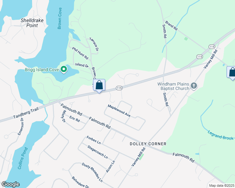 map of restaurants, bars, coffee shops, grocery stores, and more near 219 Tandberg Trail in Windham