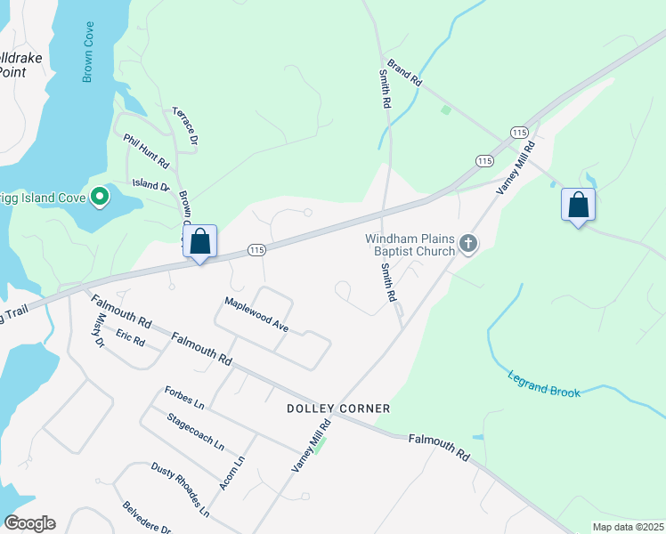 map of restaurants, bars, coffee shops, grocery stores, and more near 17 Baxter Woods Trail in Windham