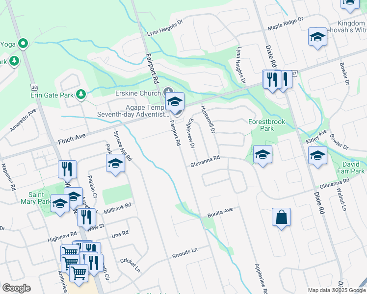 map of restaurants, bars, coffee shops, grocery stores, and more near 1963 Fairport Road in Pickering