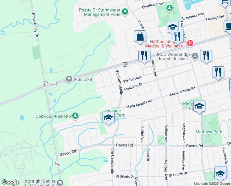 map of restaurants, bars, coffee shops, grocery stores, and more near 100 Selvapiano Crescent in Vaughan