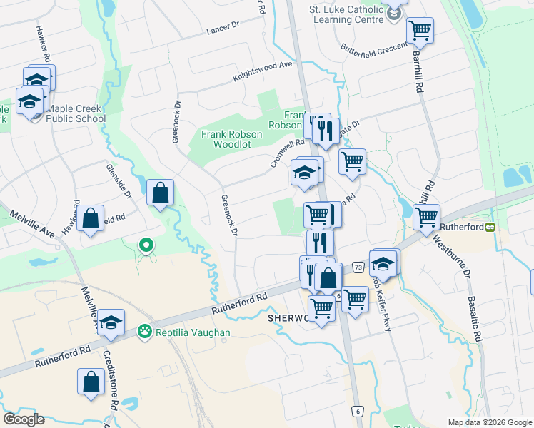 map of restaurants, bars, coffee shops, grocery stores, and more near 51 Alloway Place in Vaughan