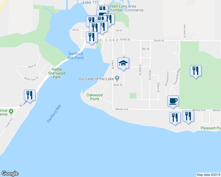 map of restaurants, bars, coffee shops, grocery stores, and more near 405 Lake Street in Green Lake
