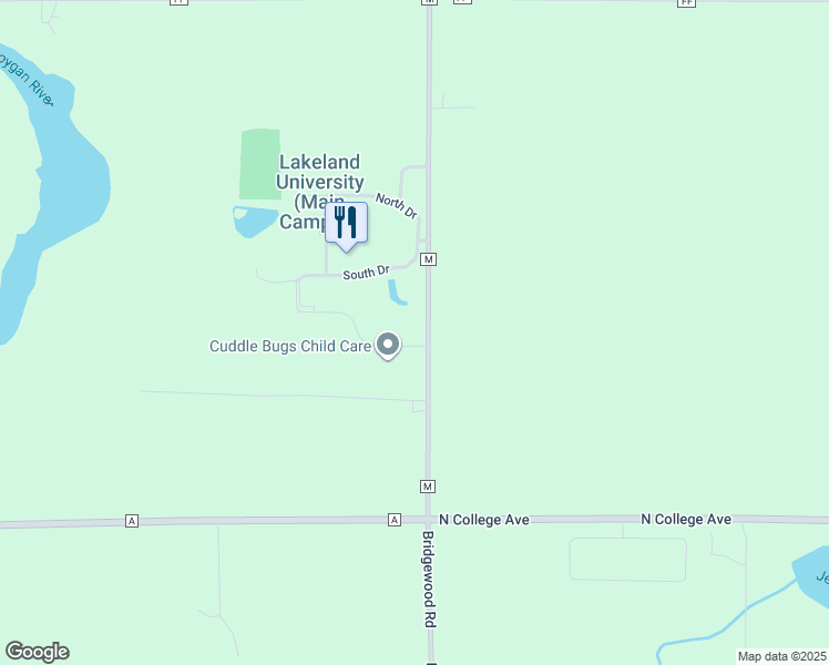 map of restaurants, bars, coffee shops, grocery stores, and more near w3718 South Drive in Plymouth