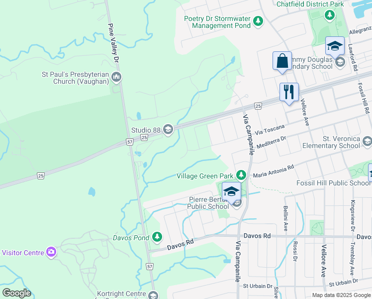 map of restaurants, bars, coffee shops, grocery stores, and more near 50 Woodend Place in Vaughan