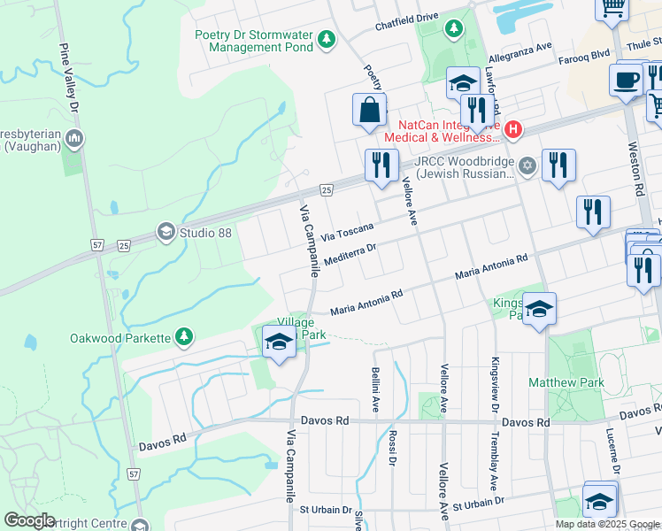 map of restaurants, bars, coffee shops, grocery stores, and more near 64 Noce Way in Vaughan