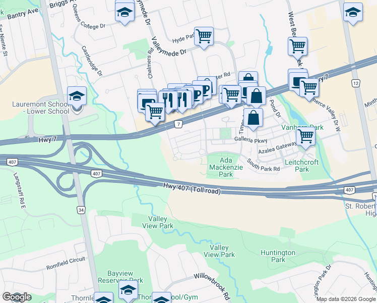 map of restaurants, bars, coffee shops, grocery stores, and more near 73 Feeney Lane in Markham