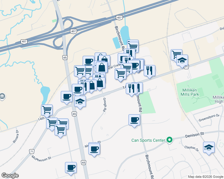 map of restaurants, bars, coffee shops, grocery stores, and more near 3924 14th Avenue in Markham