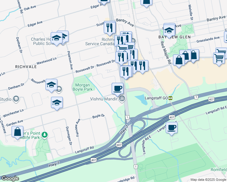 map of restaurants, bars, coffee shops, grocery stores, and more near 14 Garden Avenue in Richmond Hill