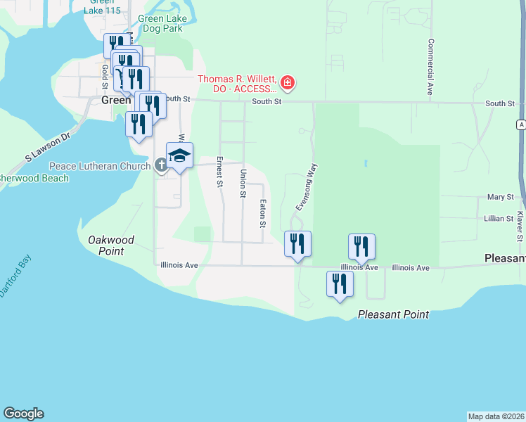 map of restaurants, bars, coffee shops, grocery stores, and more near 408 Eaton Street in Green Lake