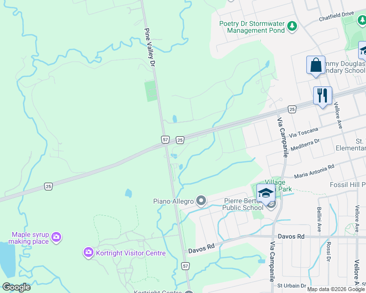 map of restaurants, bars, coffee shops, grocery stores, and more near 87 De La Roche Drive in Vaughan