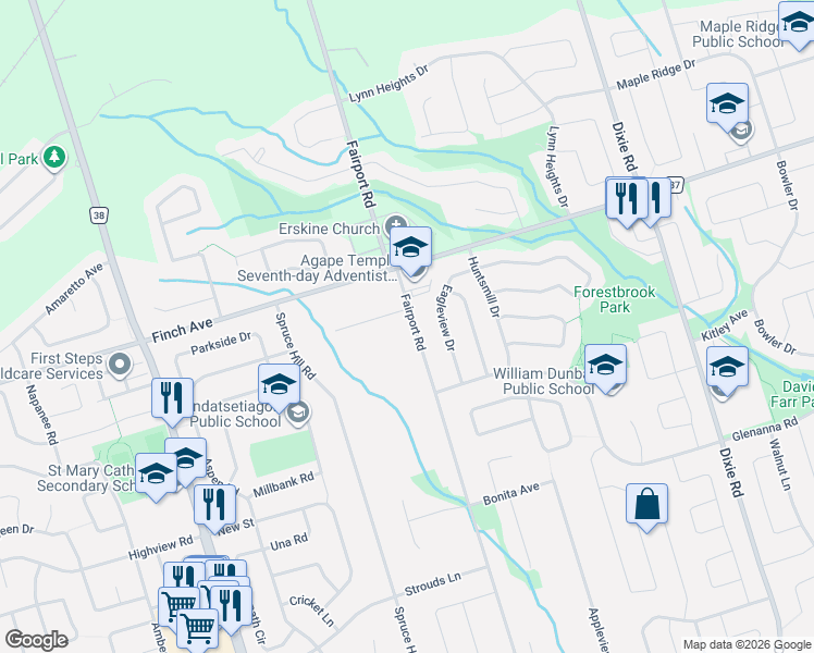 map of restaurants, bars, coffee shops, grocery stores, and more near 885 Taplin Drive in Pickering