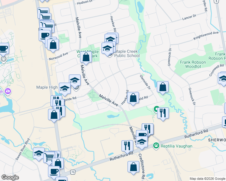 map of restaurants, bars, coffee shops, grocery stores, and more near 162 Elena Crescent in Vaughan