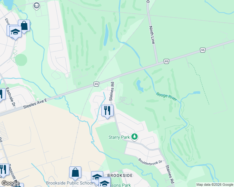 map of restaurants, bars, coffee shops, grocery stores, and more near 24 Mac Frost Way in Toronto