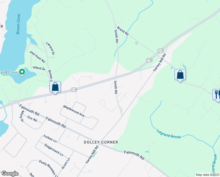 map of restaurants, bars, coffee shops, grocery stores, and more near 14 Smith Road in Windham