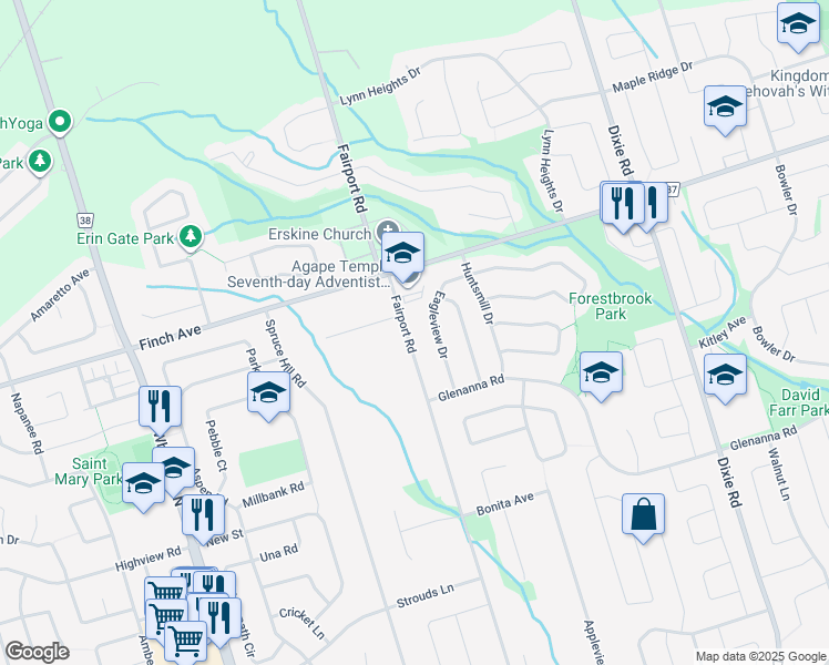 map of restaurants, bars, coffee shops, grocery stores, and more near 1963 Fairport Road in Pickering