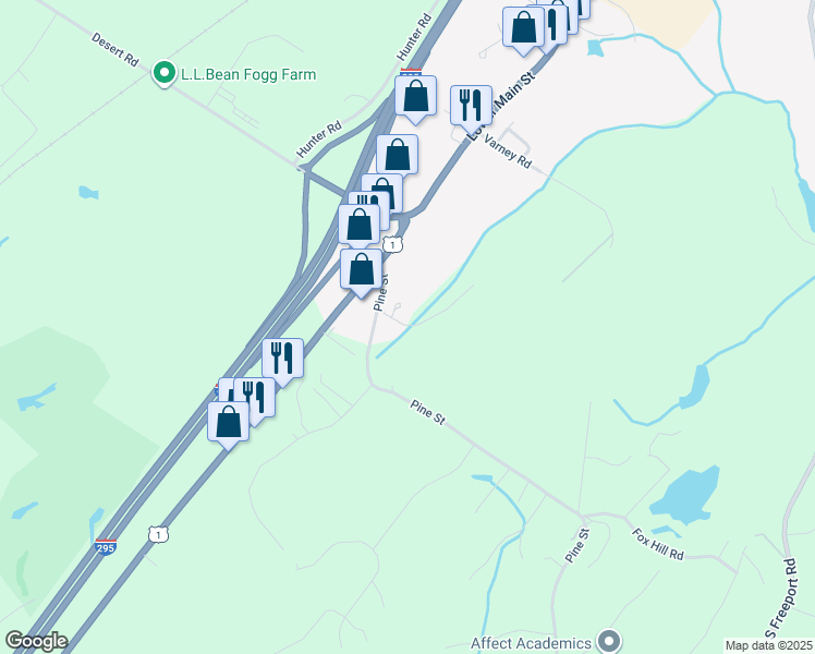 map of restaurants, bars, coffee shops, grocery stores, and more near 3 Hayden Lane in Freeport