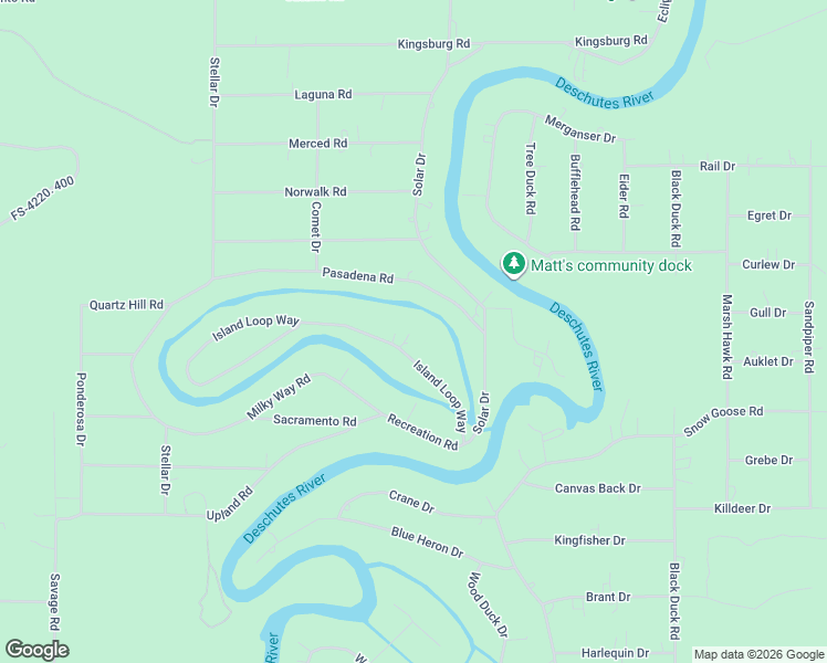 map of restaurants, bars, coffee shops, grocery stores, and more near 17151 Island Loop Way in Bend
