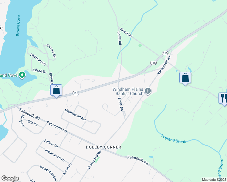 map of restaurants, bars, coffee shops, grocery stores, and more near 14 Smith Road in Windham
