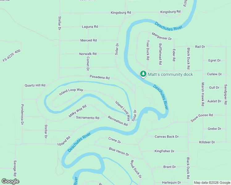 map of restaurants, bars, coffee shops, grocery stores, and more near 17151 Island Loop Way in Bend