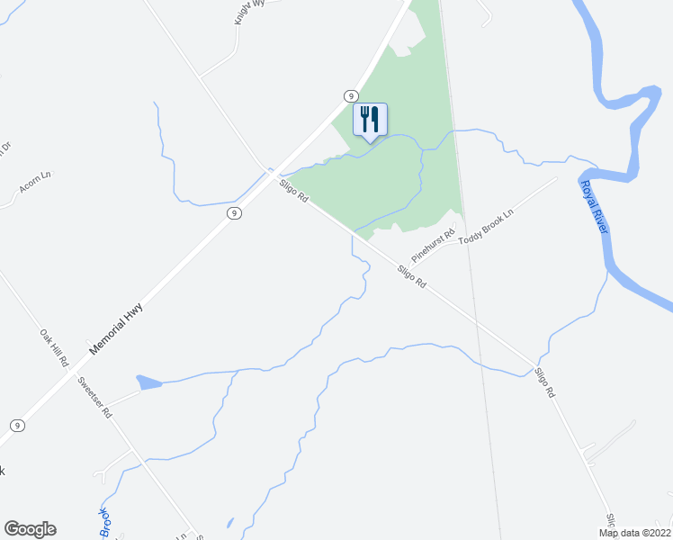 map of restaurants, bars, coffee shops, grocery stores, and more near 916 Sligo Road in North Yarmouth