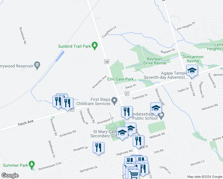 map of restaurants, bars, coffee shops, grocery stores, and more near 648 Cognac Crescent in Pickering