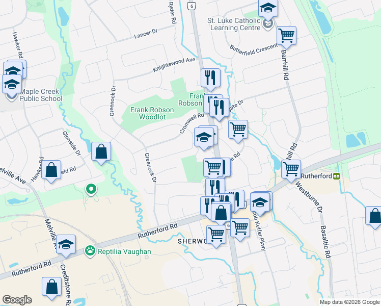 map of restaurants, bars, coffee shops, grocery stores, and more near 59 Pentland Crescent in Vaughan