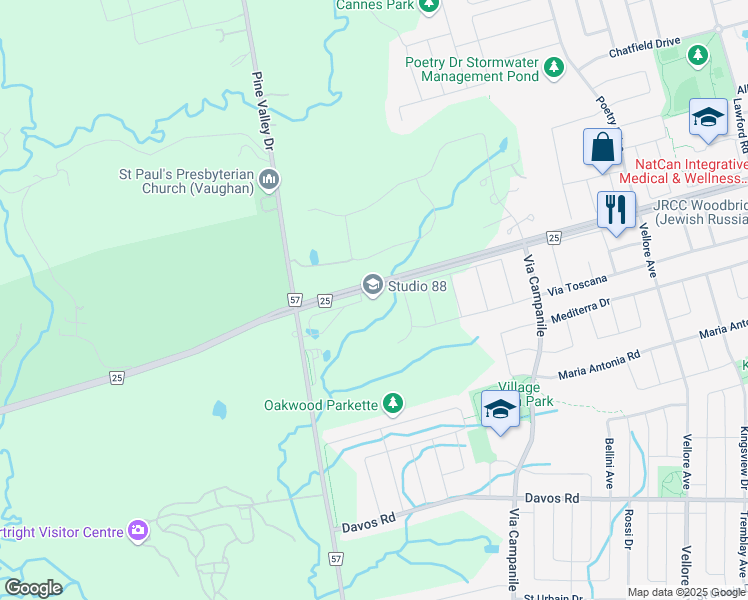 map of restaurants, bars, coffee shops, grocery stores, and more near 4433 Major Mackenzie Drive West in Vaughan