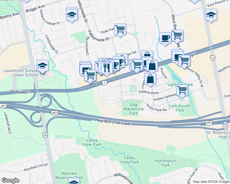 map of restaurants, bars, coffee shops, grocery stores, and more near 50 Active Road in Markham