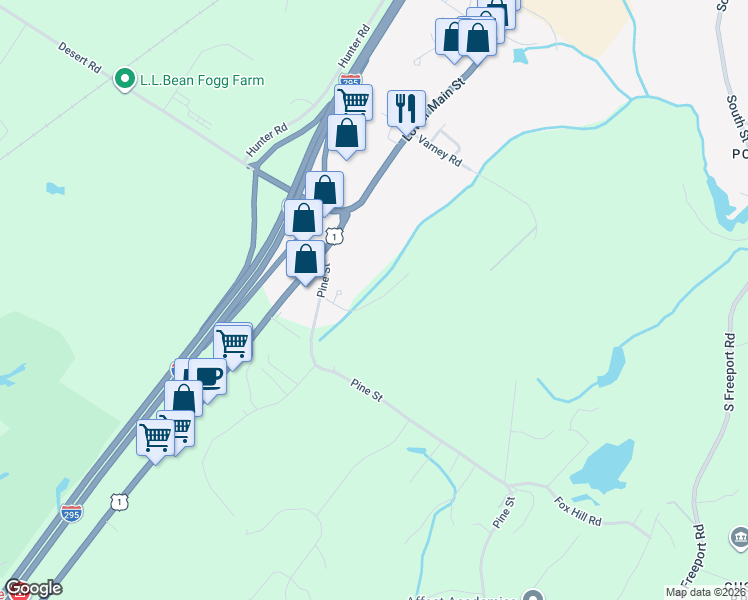 map of restaurants, bars, coffee shops, grocery stores, and more near 44 Harvest Ridge Road in Freeport