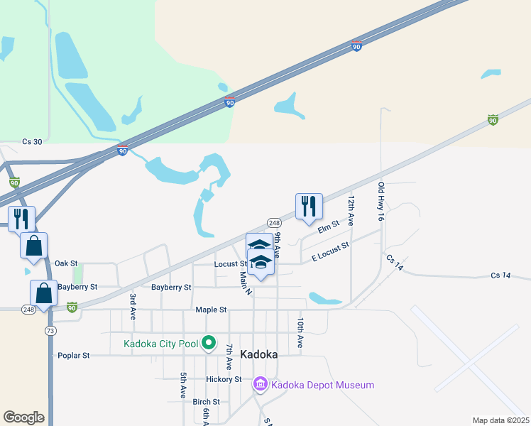 map of restaurants, bars, coffee shops, grocery stores, and more near 830 South Dakota 248 in Kadoka