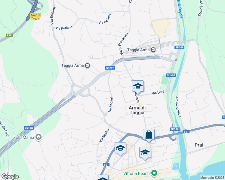 map of restaurants, bars, coffee shops, grocery stores, and more near 174 Via Beglini in Arma di Taggia