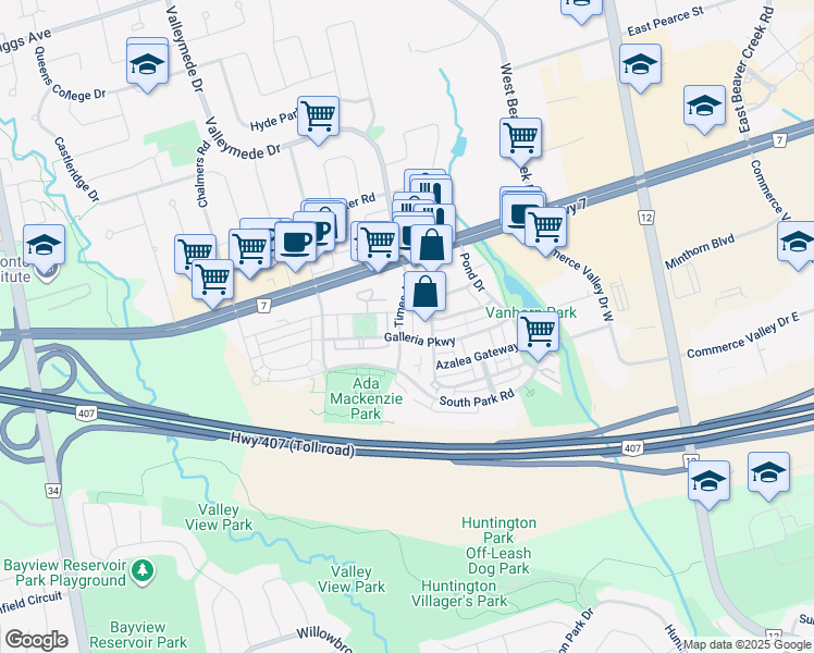 map of restaurants, bars, coffee shops, grocery stores, and more near 51 Times Avenue in Markham