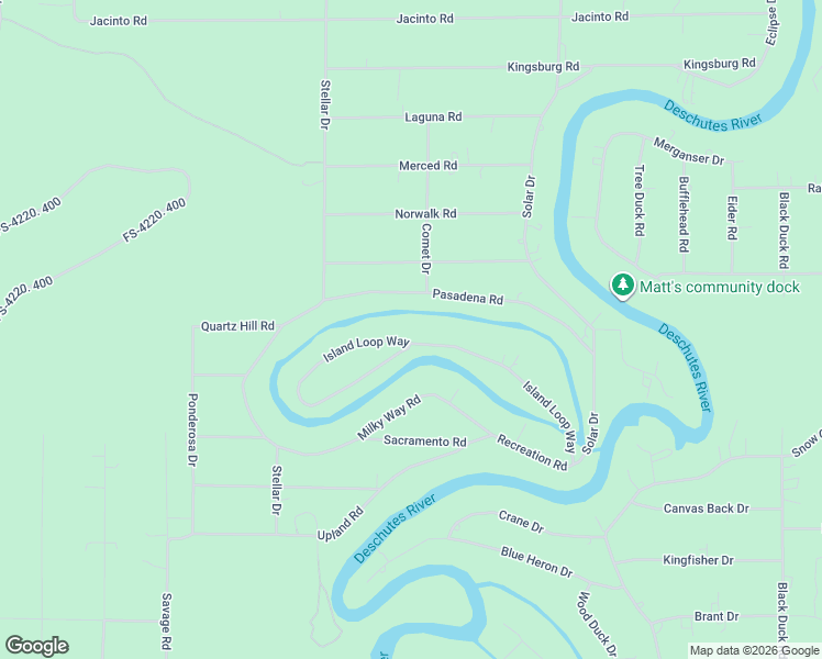 map of restaurants, bars, coffee shops, grocery stores, and more near 17102 Island Loop Way in Bend