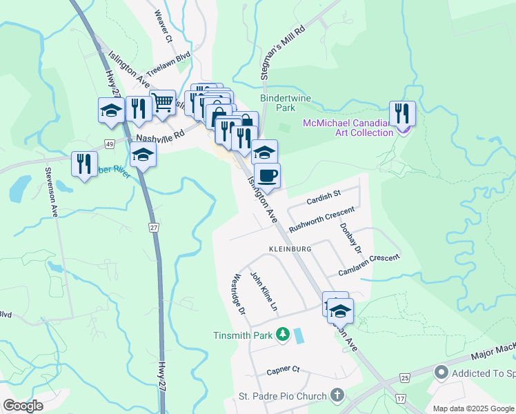 map of restaurants, bars, coffee shops, grocery stores, and more near 31 Daleview Court in Vaughan