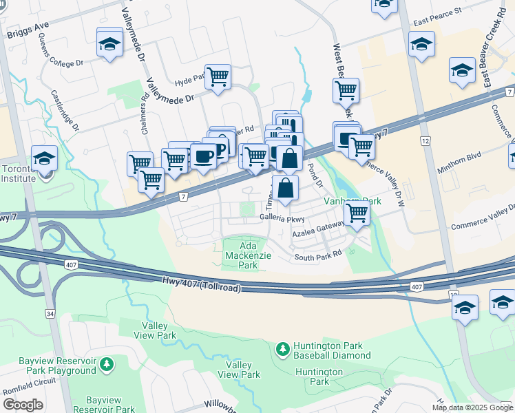 map of restaurants, bars, coffee shops, grocery stores, and more near in Markham