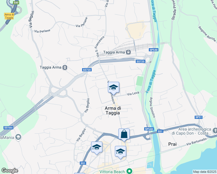 map of restaurants, bars, coffee shops, grocery stores, and more near 203 Via San Francesco in Taggia