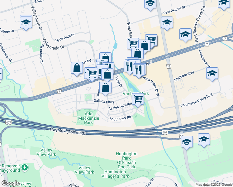 map of restaurants, bars, coffee shops, grocery stores, and more near Orchid Road in Markham