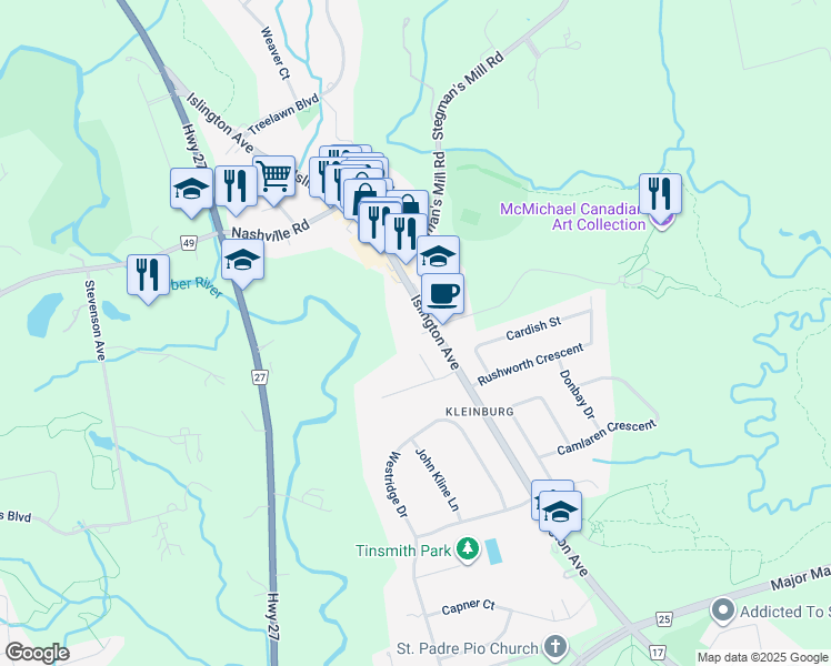 map of restaurants, bars, coffee shops, grocery stores, and more near 31 Daleview Court in Vaughan