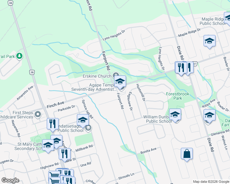 map of restaurants, bars, coffee shops, grocery stores, and more near in Pickering