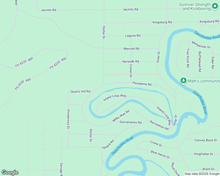 map of restaurants, bars, coffee shops, grocery stores, and more near 17068 Island Loop Way in Bend