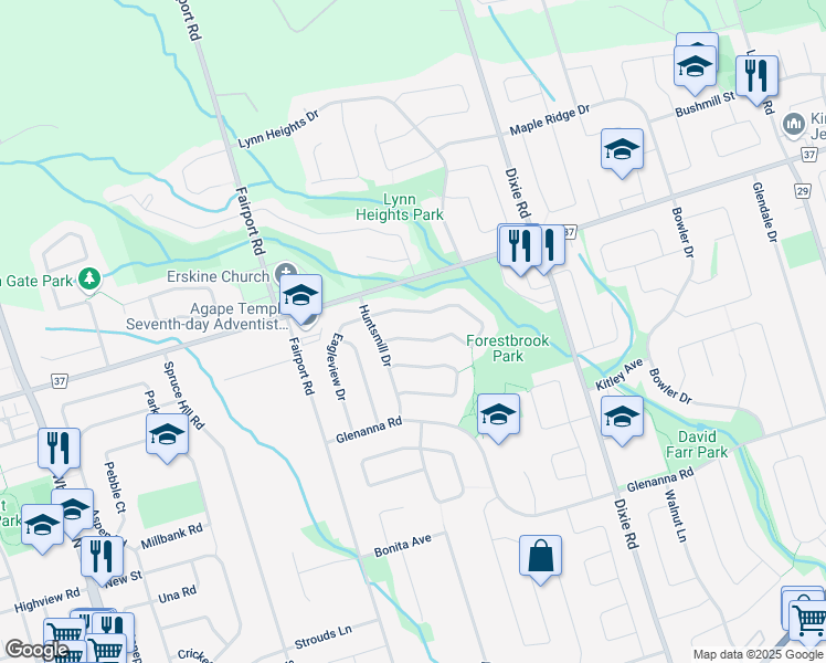 map of restaurants, bars, coffee shops, grocery stores, and more near in Pickering