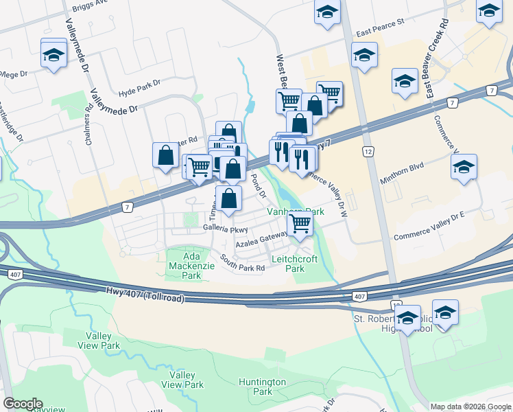 map of restaurants, bars, coffee shops, grocery stores, and more near in Markham