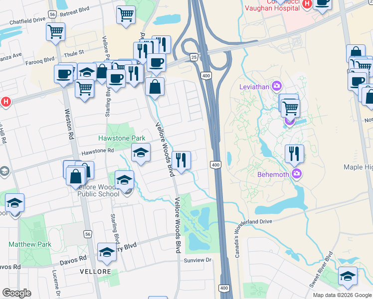map of restaurants, bars, coffee shops, grocery stores, and more near 42 Skylark Drive in Vaughan