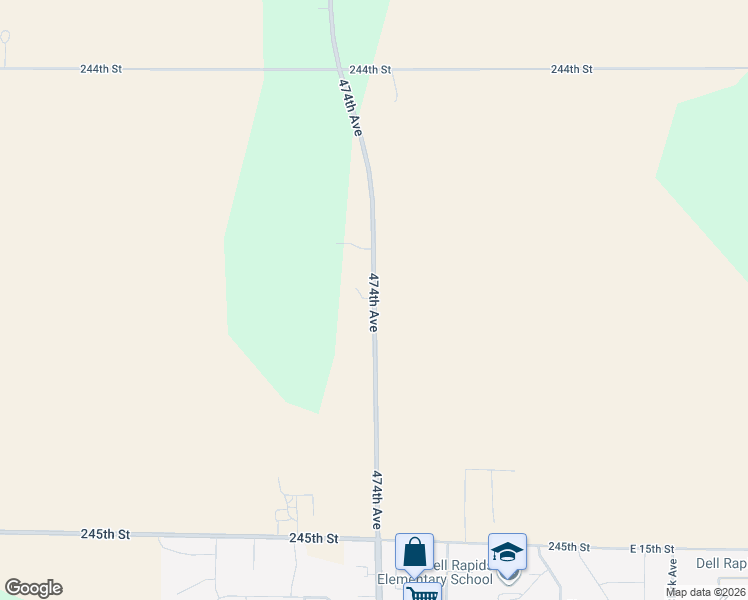 map of restaurants, bars, coffee shops, grocery stores, and more near 24450 474th Avenue in Dell Rapids