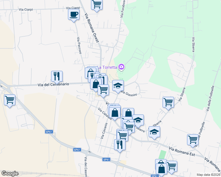 map of restaurants, bars, coffee shops, grocery stores, and more near 20 Vicolo Toschi in Porcari