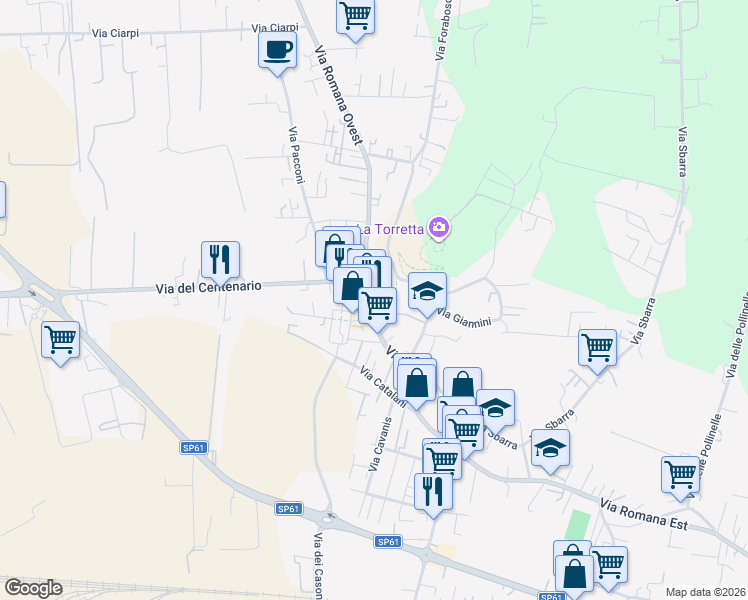 map of restaurants, bars, coffee shops, grocery stores, and more near 20 Vicolo Toschi in Porcari