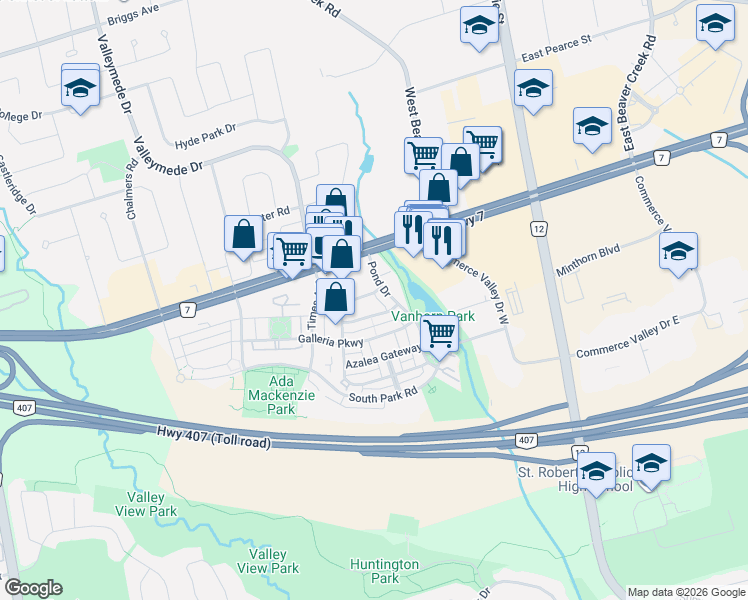 map of restaurants, bars, coffee shops, grocery stores, and more near 189 Leitchcroft Crescent in Markham