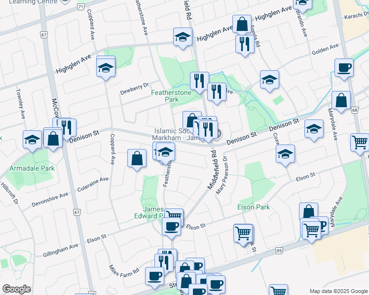map of restaurants, bars, coffee shops, grocery stores, and more near 127 Chloe Crescent in Markham