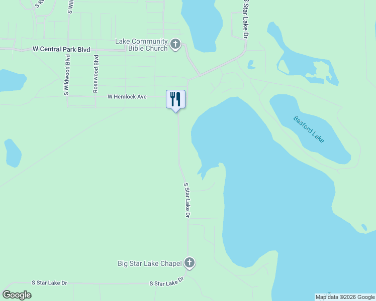 map of restaurants, bars, coffee shops, grocery stores, and more near 16192 South Star Lake Drive in Baldwin