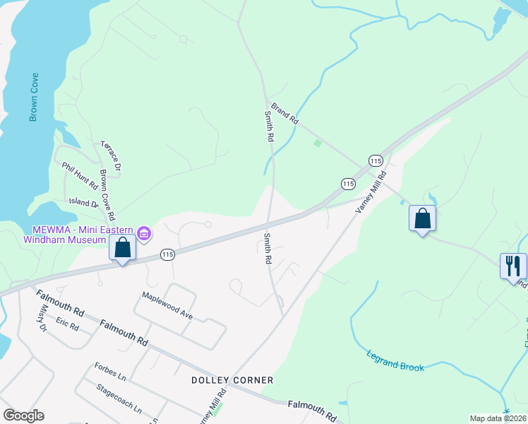 map of restaurants, bars, coffee shops, grocery stores, and more near 252 Tandberg Trail in Windham